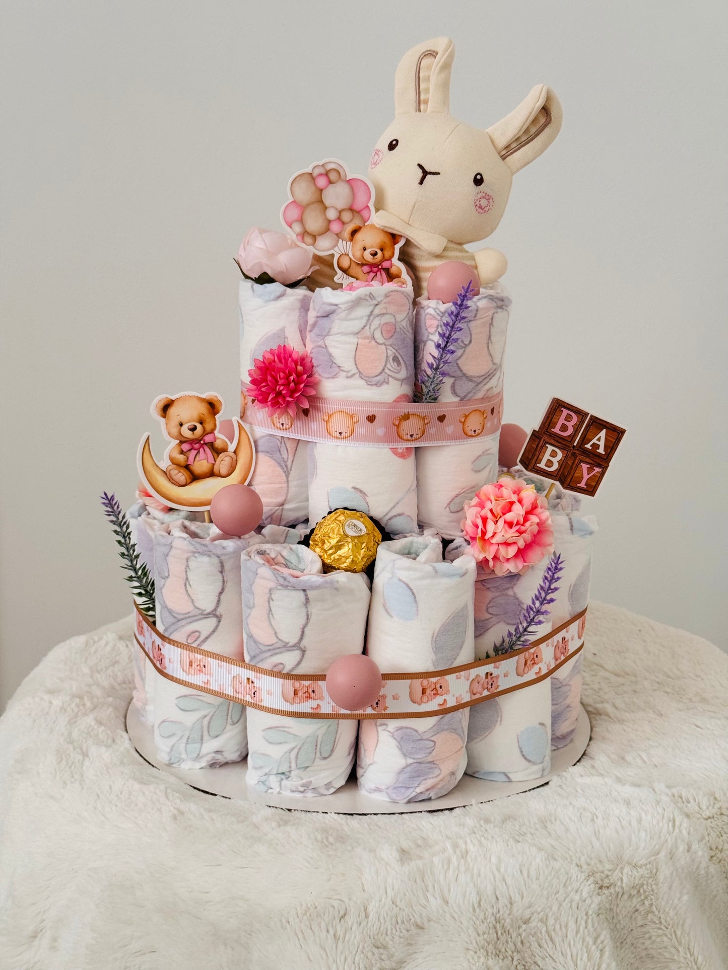 Pink Bunny Nappy Cake